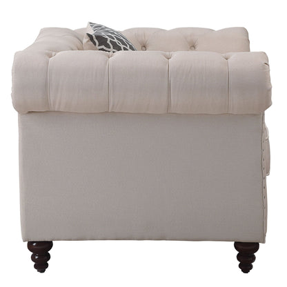 Beige Linen Chesterfield Accent Chair with Nailhead Trim - 1st Choice Furniture Direct