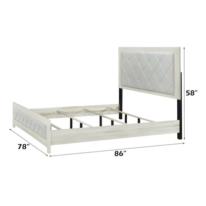 Beige Linen King Upholstered Bed with Lozenge Headboard - 1st Choice Furniture Direct