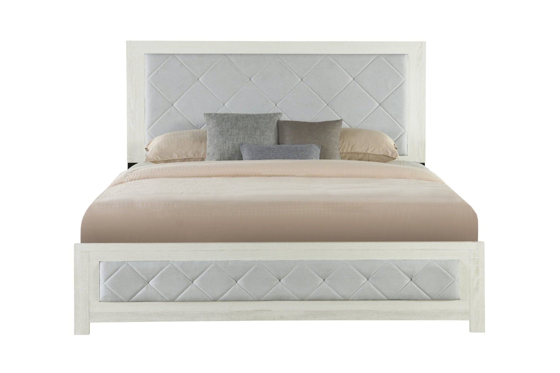 Beige Linen King Upholstered Bed with Lozenge Headboard - 1st Choice Furniture Direct