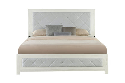 Beige Linen King Upholstered Bed with Lozenge Headboard - 1st Choice Furniture Direct