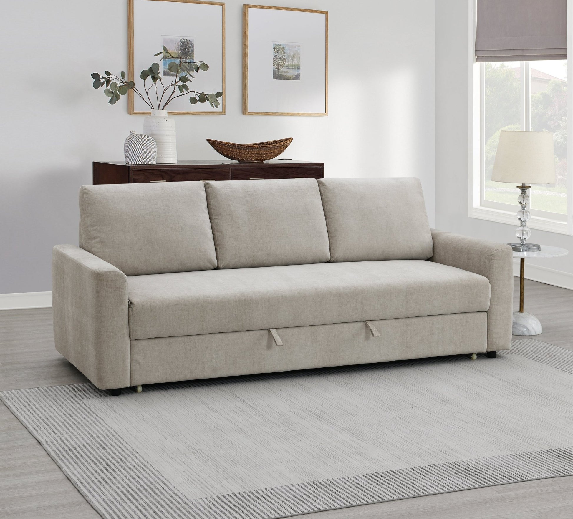 Beige Linen Pull-Out Sleeper Sofa - 1st Choice Furniture Direct
