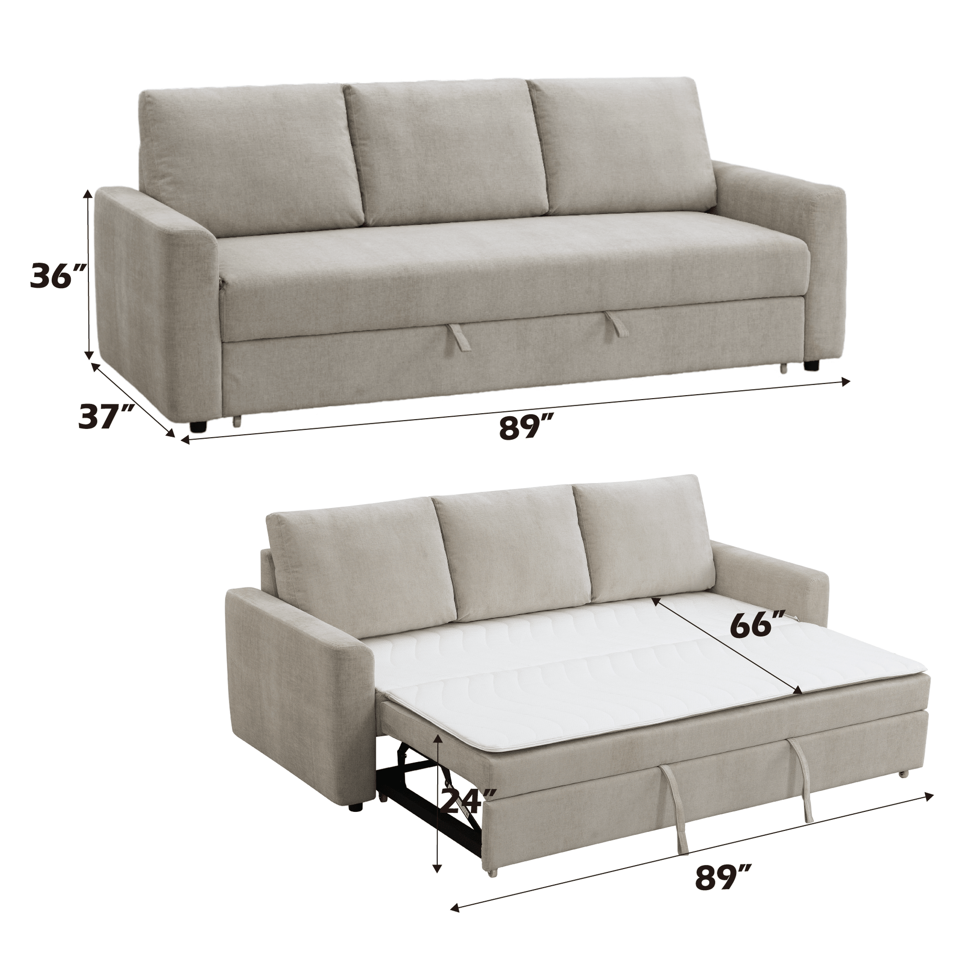 Beige Linen Pull-Out Sleeper Sofa - 1st Choice Furniture Direct