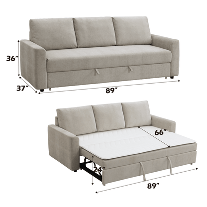 Beige Linen Pull-Out Sleeper Sofa - 1st Choice Furniture Direct