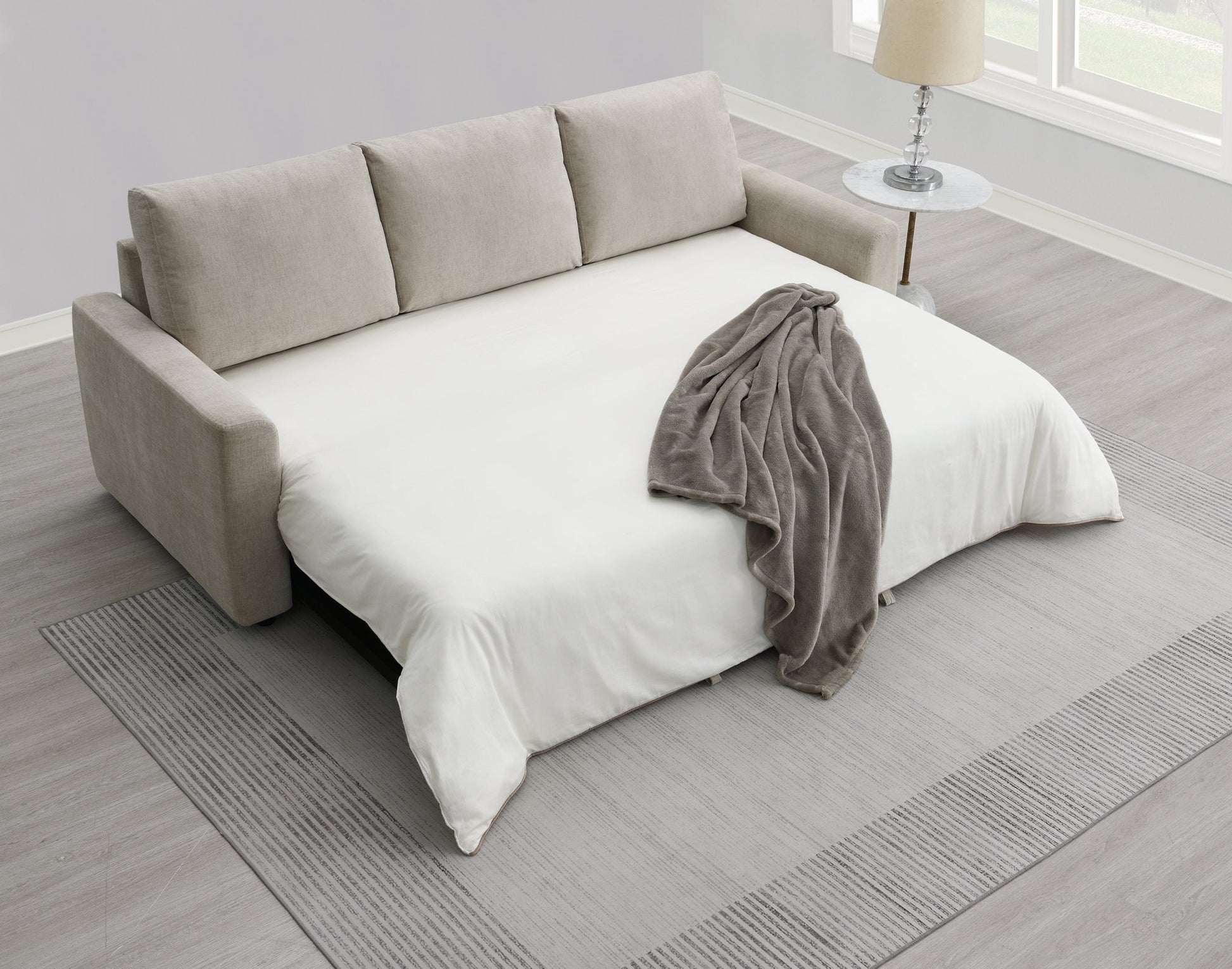 Beige Linen Pull-Out Sleeper Sofa - 1st Choice Furniture Direct
