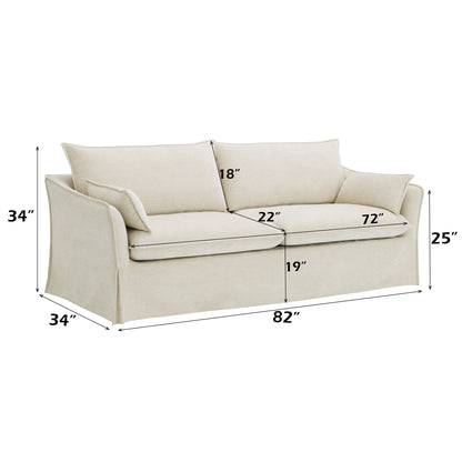 Beige Linen Sofa with Slipcover & Accent Pillows - 1st Choice Furniture Direct