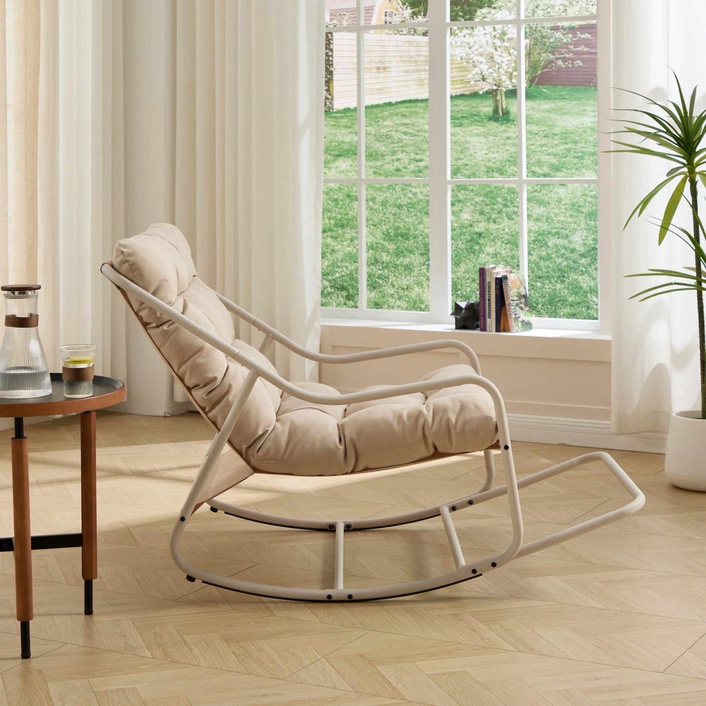 Beige Outdoor Rocking Lounge Chair with Ottoman - 1st Choice Furniture Direct