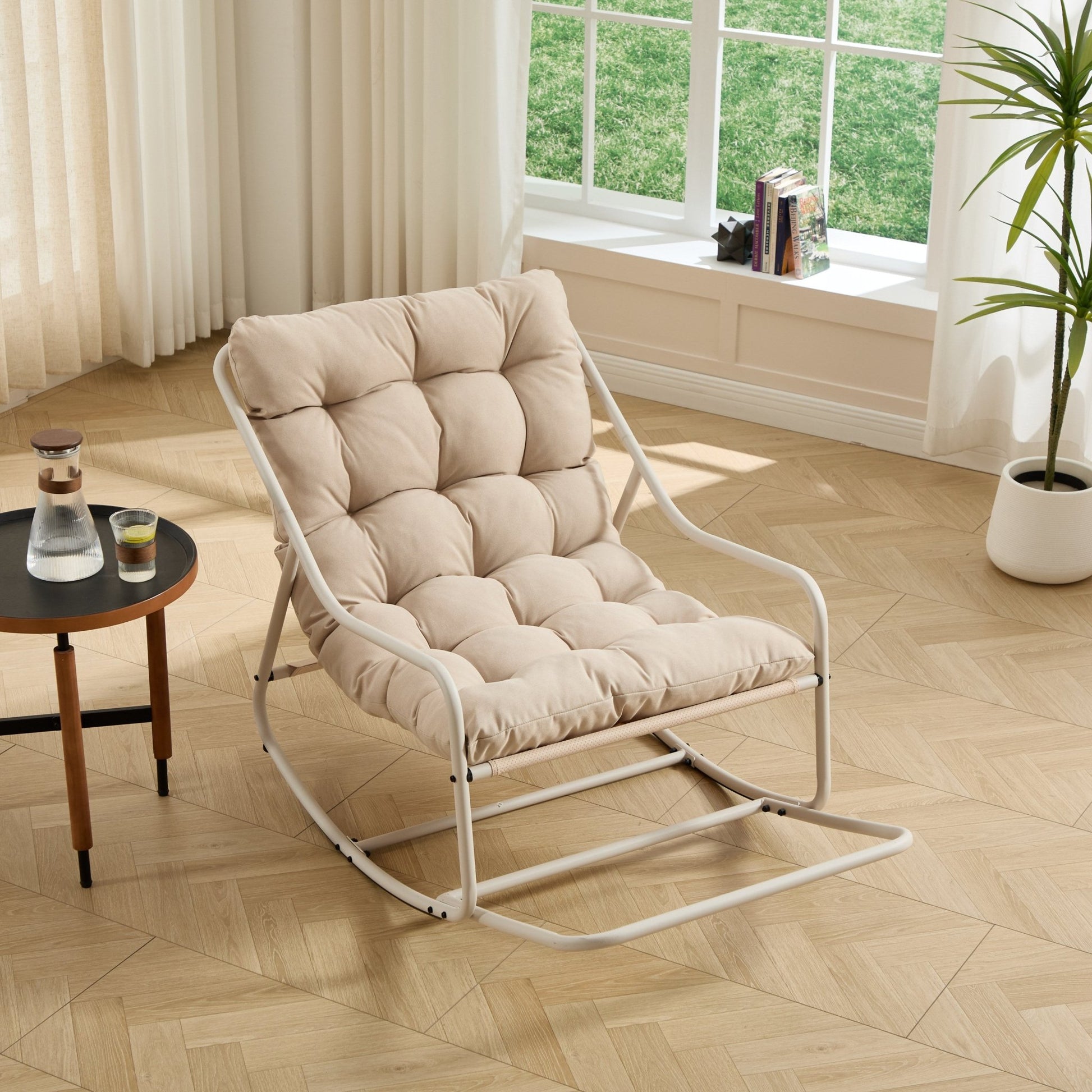 Beige Outdoor Rocking Lounge Chair with Ottoman - 1st Choice Furniture Direct