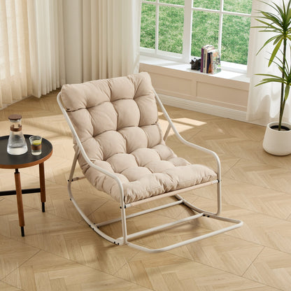 Beige Outdoor Rocking Lounge Chair with Ottoman - 1st Choice Furniture Direct