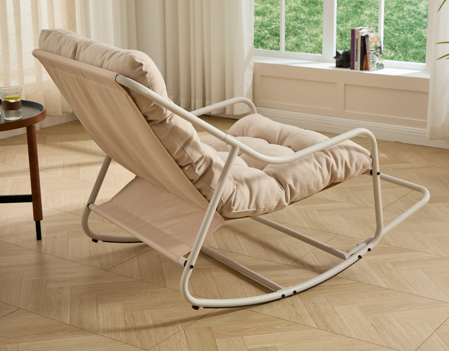 Beige Outdoor Rocking Lounge Chair with Ottoman - 1st Choice Furniture Direct