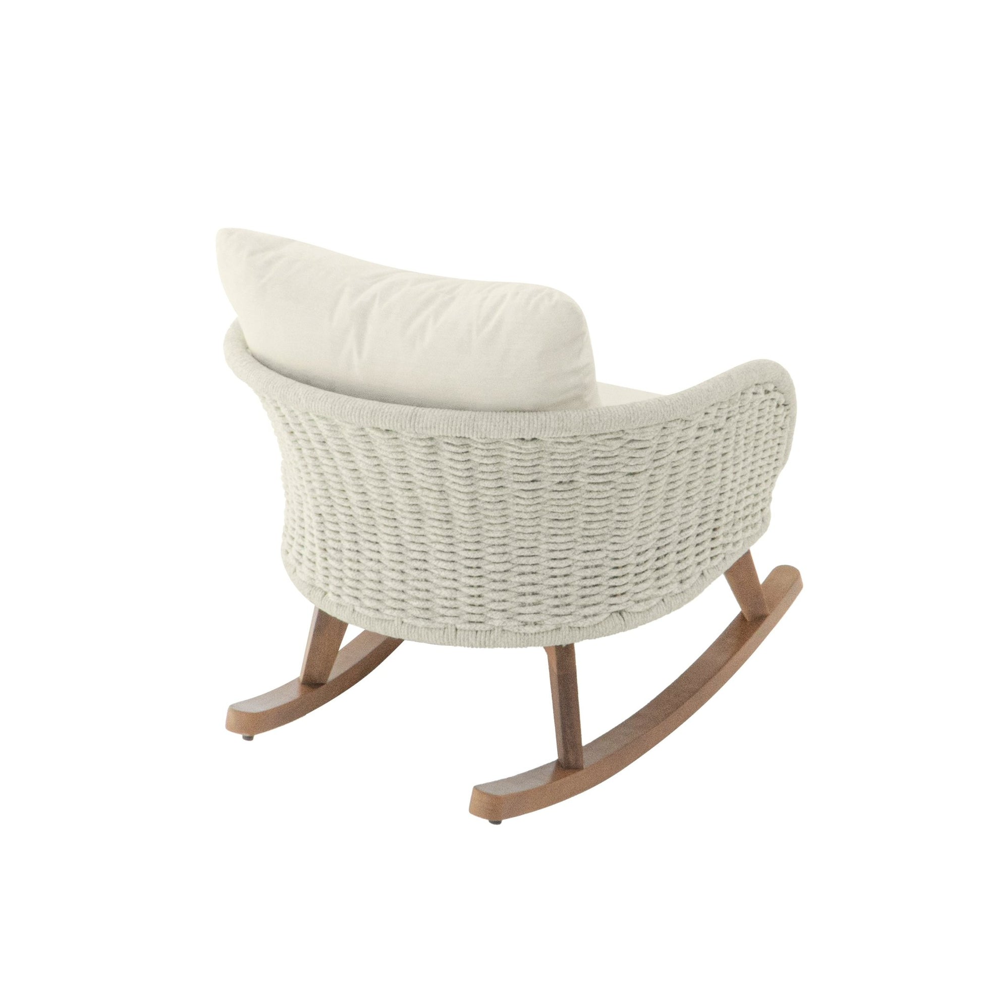 Beige PE Rattan Rocking Chair with Cushions – Modern Indoor Outdoor Wicker Rocker - 1st Choice Furniture Direct