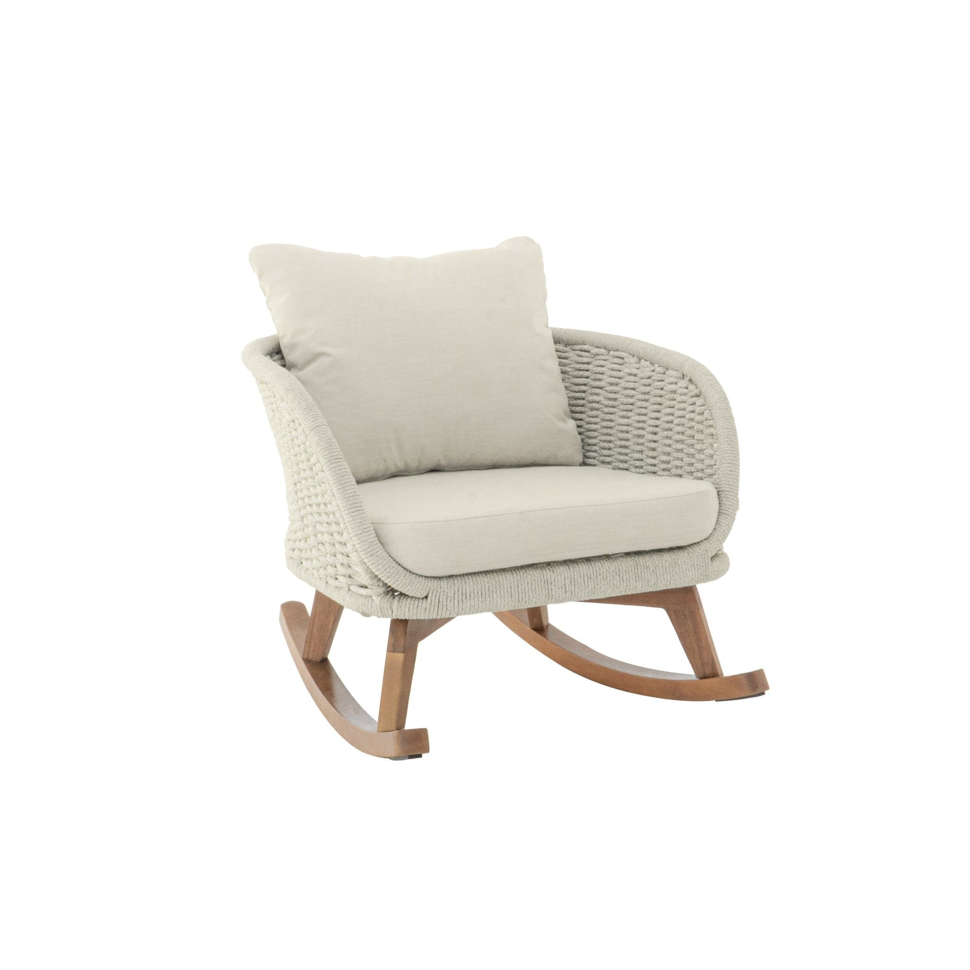 Beige PE Rattan Rocking Chair with Cushions – Modern Indoor Outdoor Wicker Rocker - 1st Choice Furniture Direct