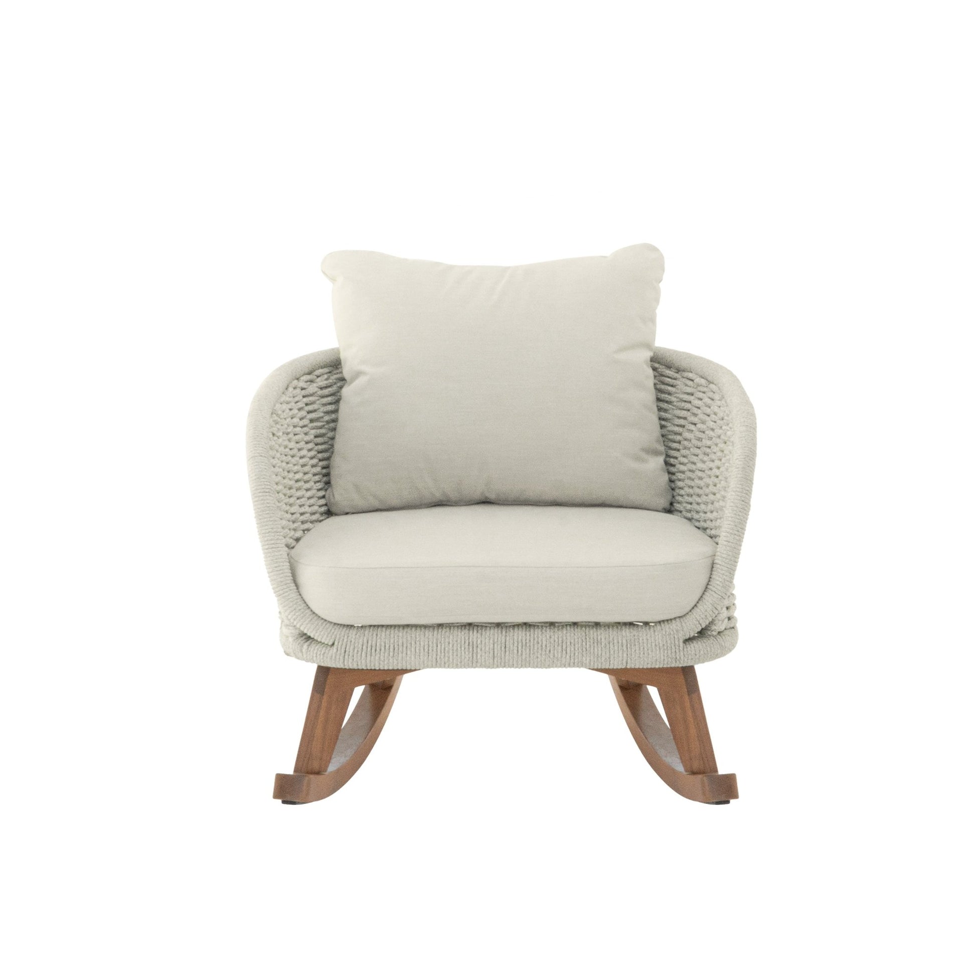 Beige PE Rattan Rocking Chair with Cushions – Modern Indoor Outdoor Wicker Rocker - 1st Choice Furniture Direct