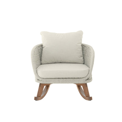 Beige PE Rattan Rocking Chair with Cushions – Modern Indoor Outdoor Wicker Rocker - 1st Choice Furniture Direct