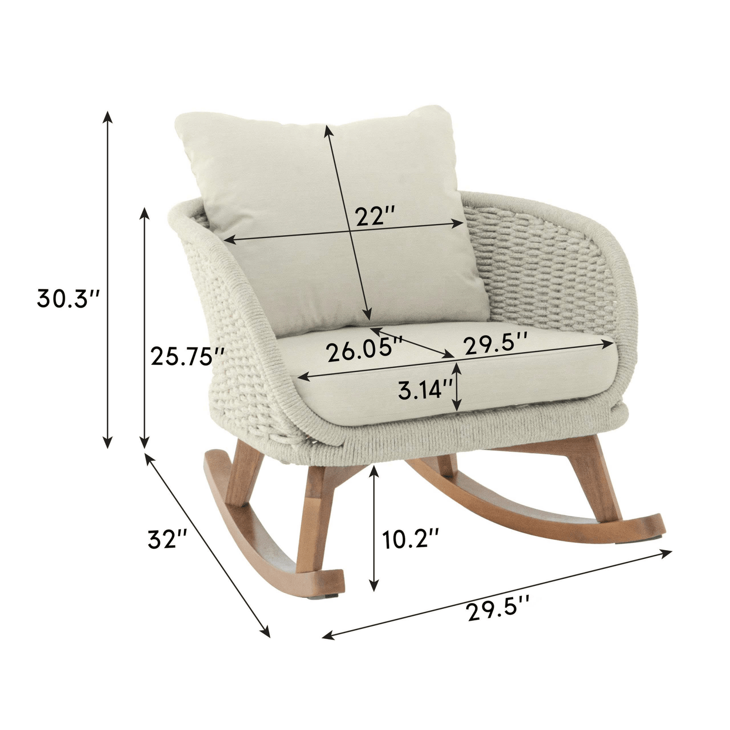 Beige PE Rattan Rocking Chair with Cushions – Modern Indoor Outdoor Wicker Rocker - 1st Choice Furniture Direct