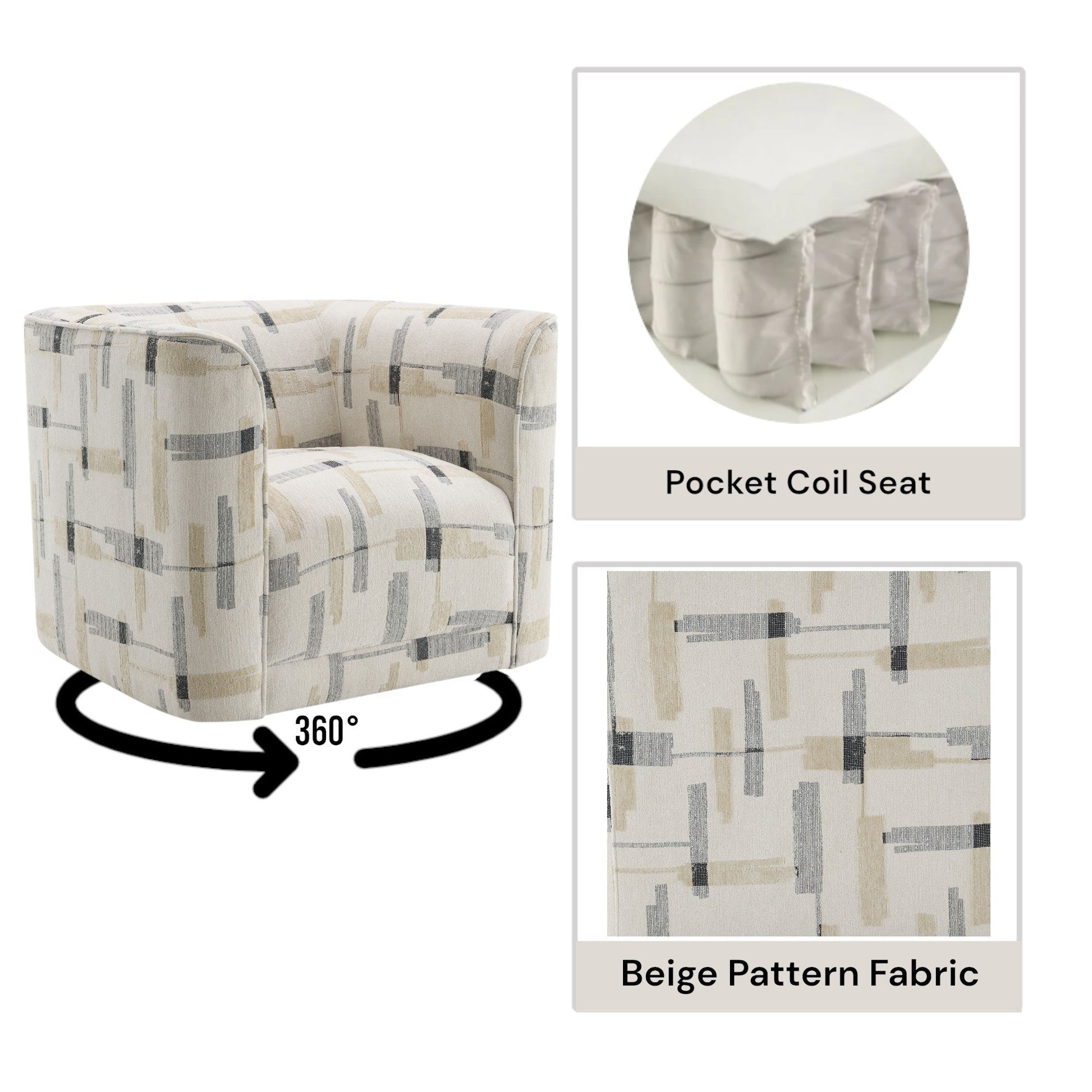 Beige Swivel Accent Chair with Pocket Coil Seating & 360° Rotation - 1st Choice Furniture Direct