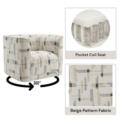 Beige Swivel Accent Chair with Pocket Coil Seating & 360° Rotation - 1st Choice Furniture Direct
