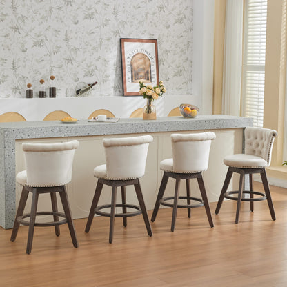 Beige Velvet Swivel Bar Stools Set of 2 | Tufted Counter Height Chairs with Wood Legs - 1st Choice Furniture Direct