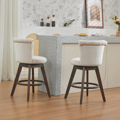 Beige Velvet Swivel Bar Stools Set of 2 | Tufted Counter Height Chairs with Wood Legs - 1st Choice Furniture Direct