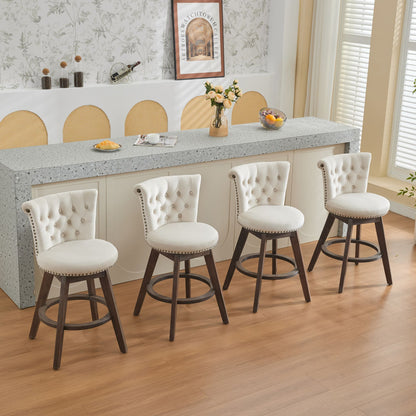 Beige Velvet Swivel Bar Stools Set of 2 | Tufted Counter Height Chairs with Wood Legs - 1st Choice Furniture Direct