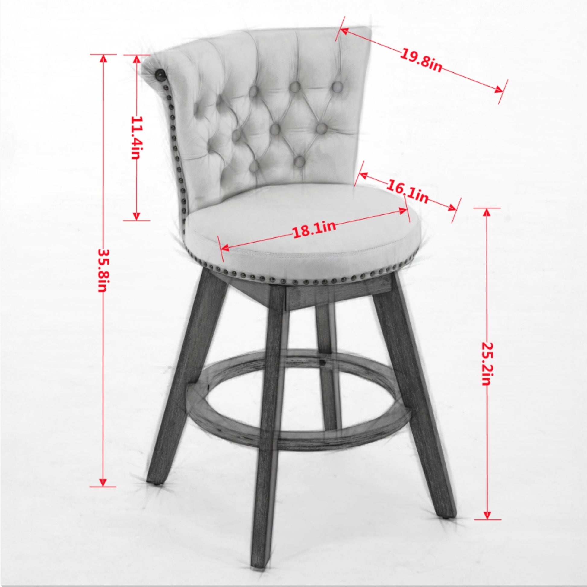 Beige Velvet Swivel Bar Stools Set of 2 | Tufted Counter Height Chairs with Wood Legs - 1st Choice Furniture Direct