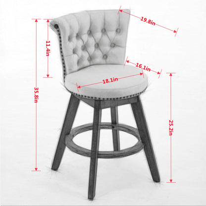 Beige Velvet Swivel Bar Stools Set of 2 | Tufted Counter Height Chairs with Wood Legs - 1st Choice Furniture Direct