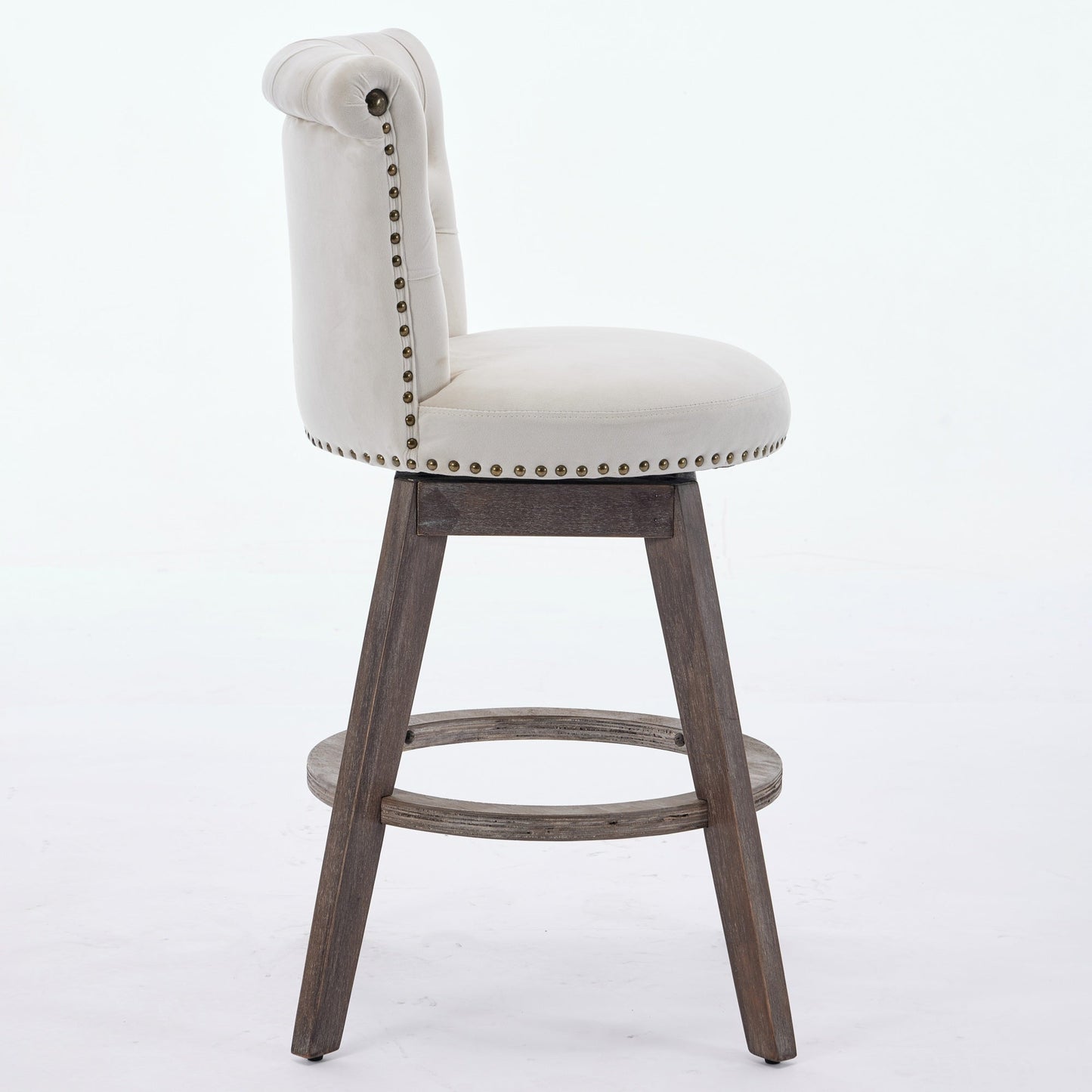 Beige Velvet Swivel Bar Stools Set of 2 | Tufted Counter Height Chairs with Wood Legs - 1st Choice Furniture Direct