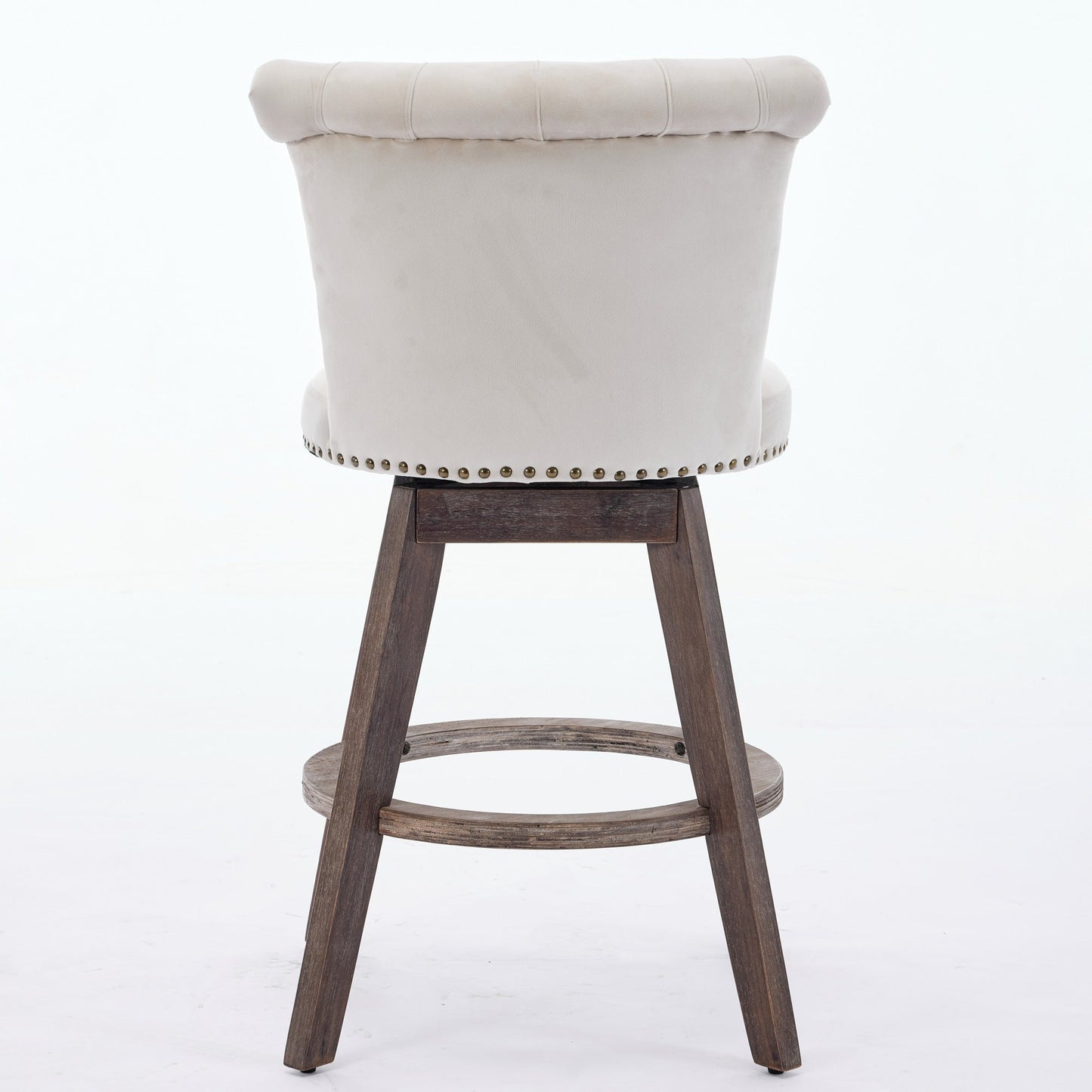 Beige Velvet Swivel Bar Stools Set of 2 | Tufted Counter Height Chairs with Wood Legs - 1st Choice Furniture Direct