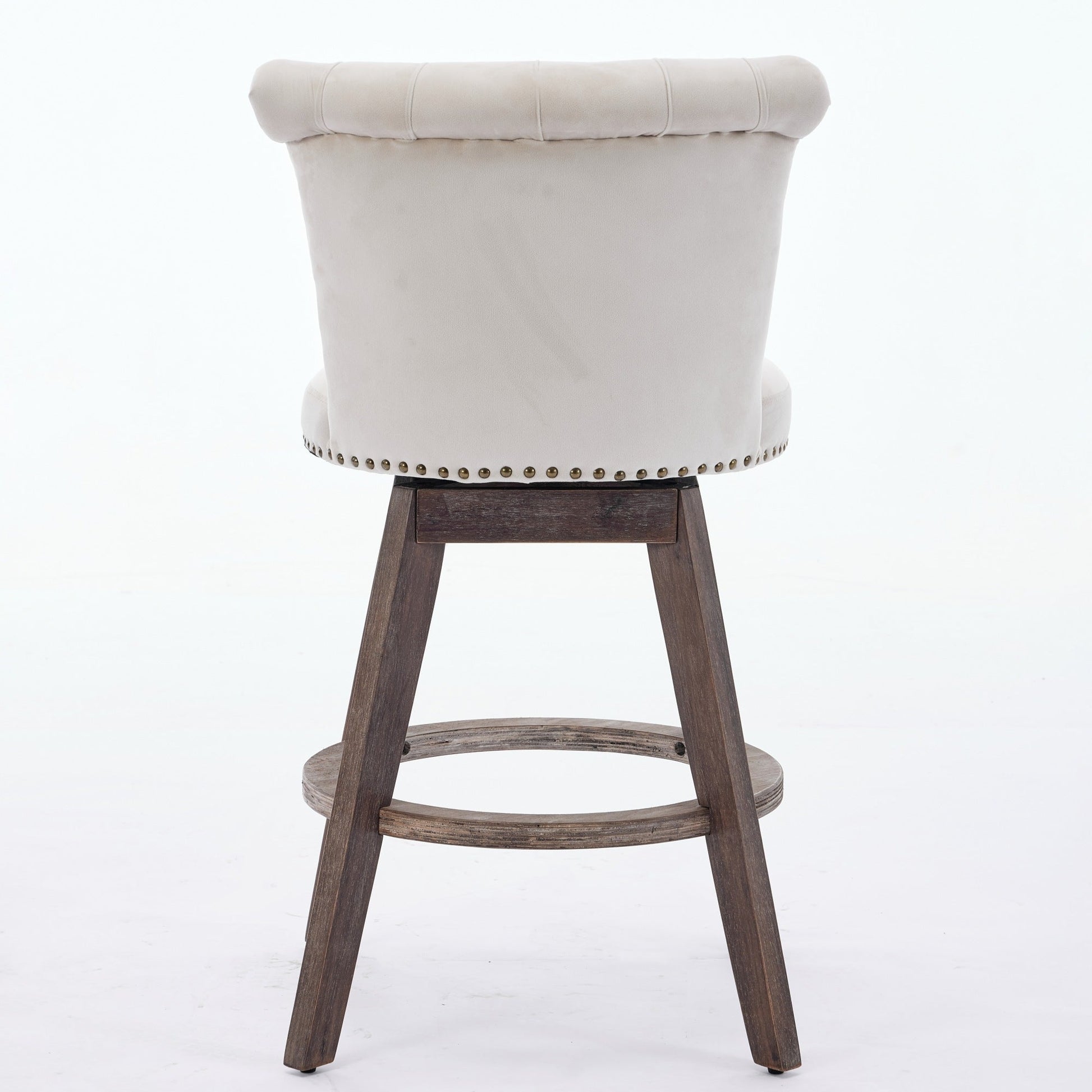 Beige Velvet Swivel Bar Stools Set of 2 | Tufted Counter Height Chairs with Wood Legs - 1st Choice Furniture Direct