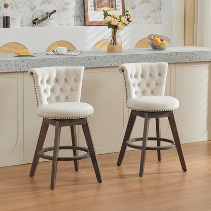 Beige Velvet Swivel Bar Stools Set of 2 | Tufted Counter Height Chairs with Wood Legs - 1st Choice Furniture Direct