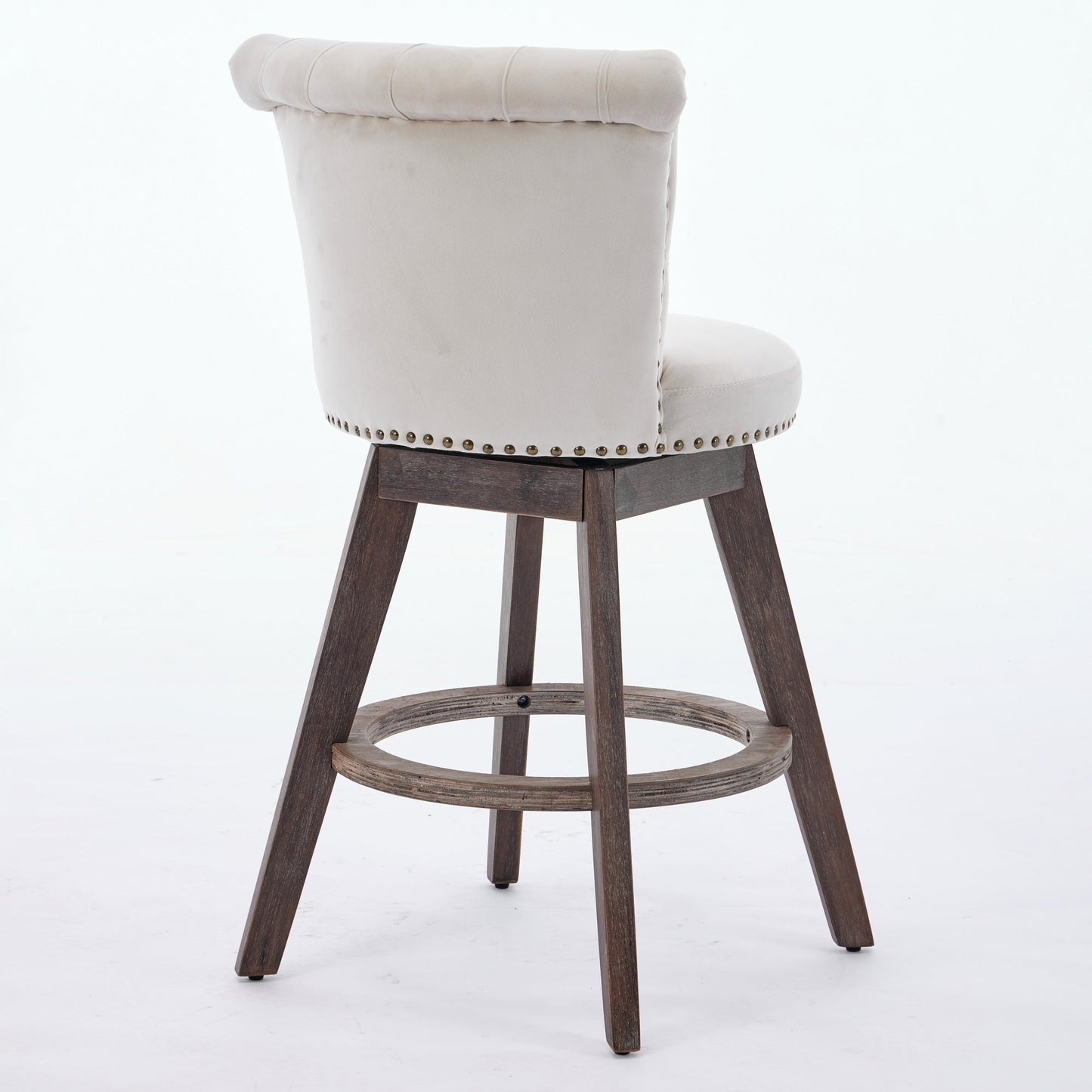 Beige Velvet Swivel Bar Stools Set of 2 | Tufted Counter Height Chairs with Wood Legs - 1st Choice Furniture Direct
