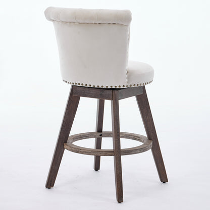 Beige Velvet Swivel Bar Stools Set of 2 | Tufted Counter Height Chairs with Wood Legs - 1st Choice Furniture Direct