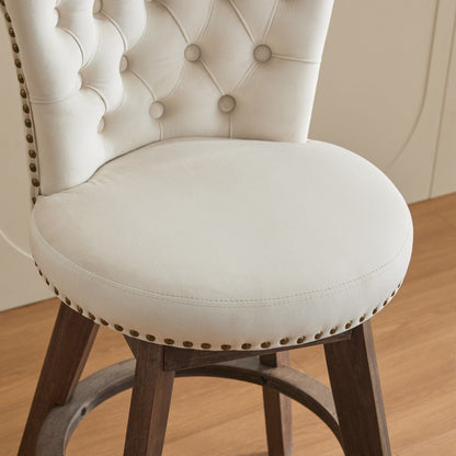 Beige Velvet Swivel Bar Stools Set of 2 | Tufted Counter Height Chairs with Wood Legs - 1st Choice Furniture Direct