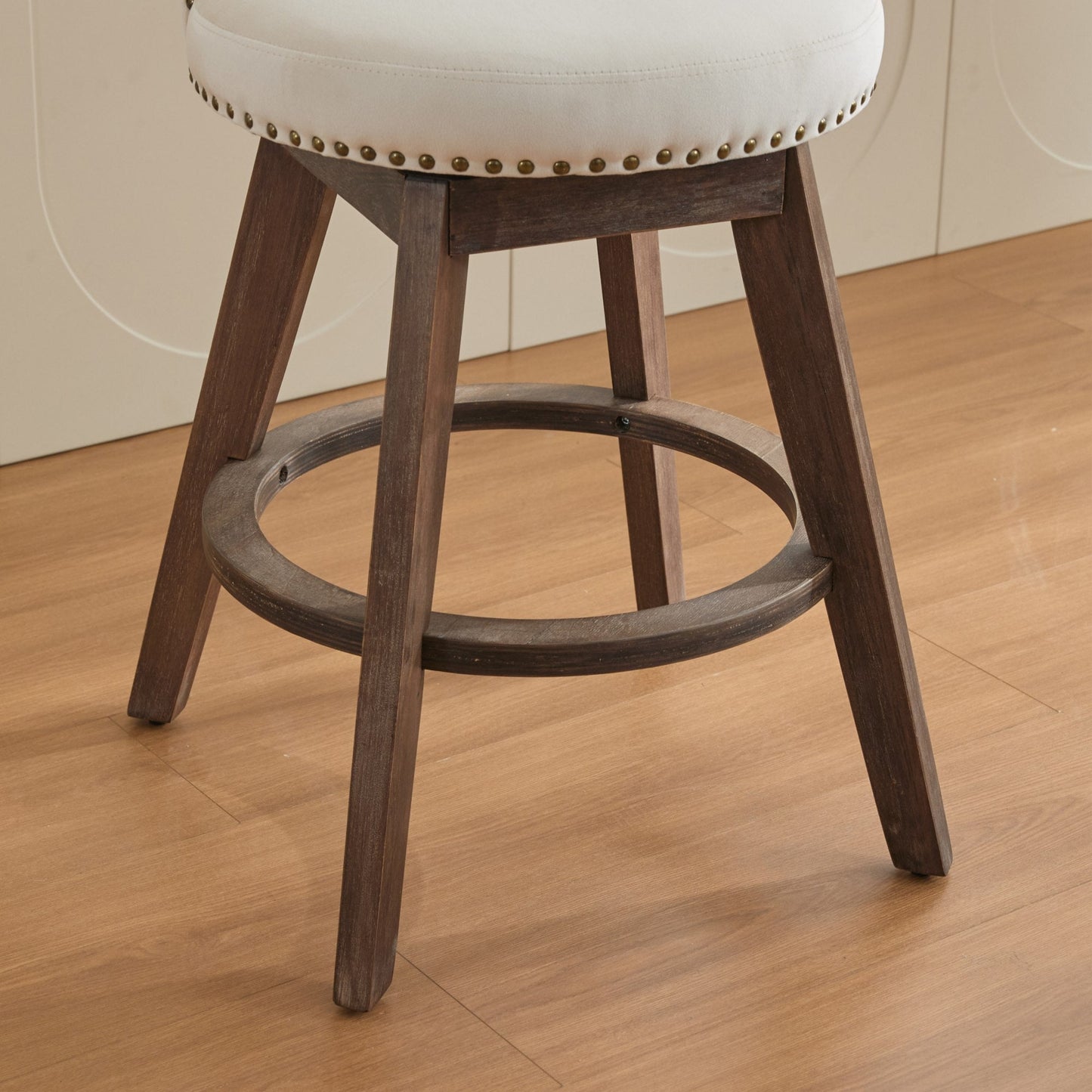 Beige Velvet Swivel Bar Stools Set of 2 | Tufted Counter Height Chairs with Wood Legs - 1st Choice Furniture Direct