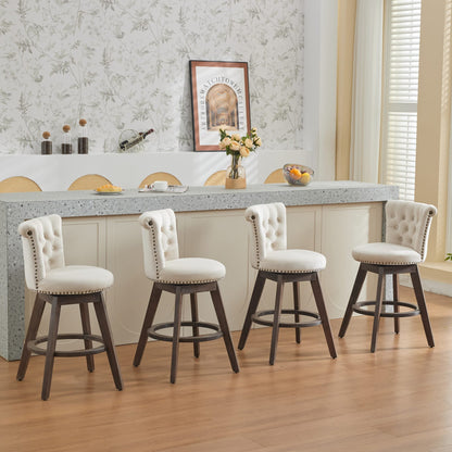 Beige Velvet Swivel Bar Stools Set of 2 | Tufted Counter Height Chairs with Wood Legs - 1st Choice Furniture Direct