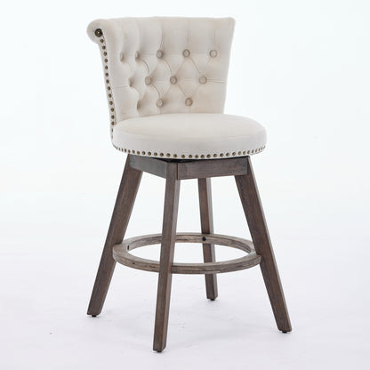 Beige Velvet Swivel Bar Stools Set of 2 | Tufted Counter Height Chairs with Wood Legs - 1st Choice Furniture Direct