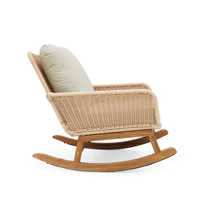 Beige Wicker Rocking Chair with Cushions – Indoor & Outdoor Lounge Chair - 1st Choice Furniture Direct
