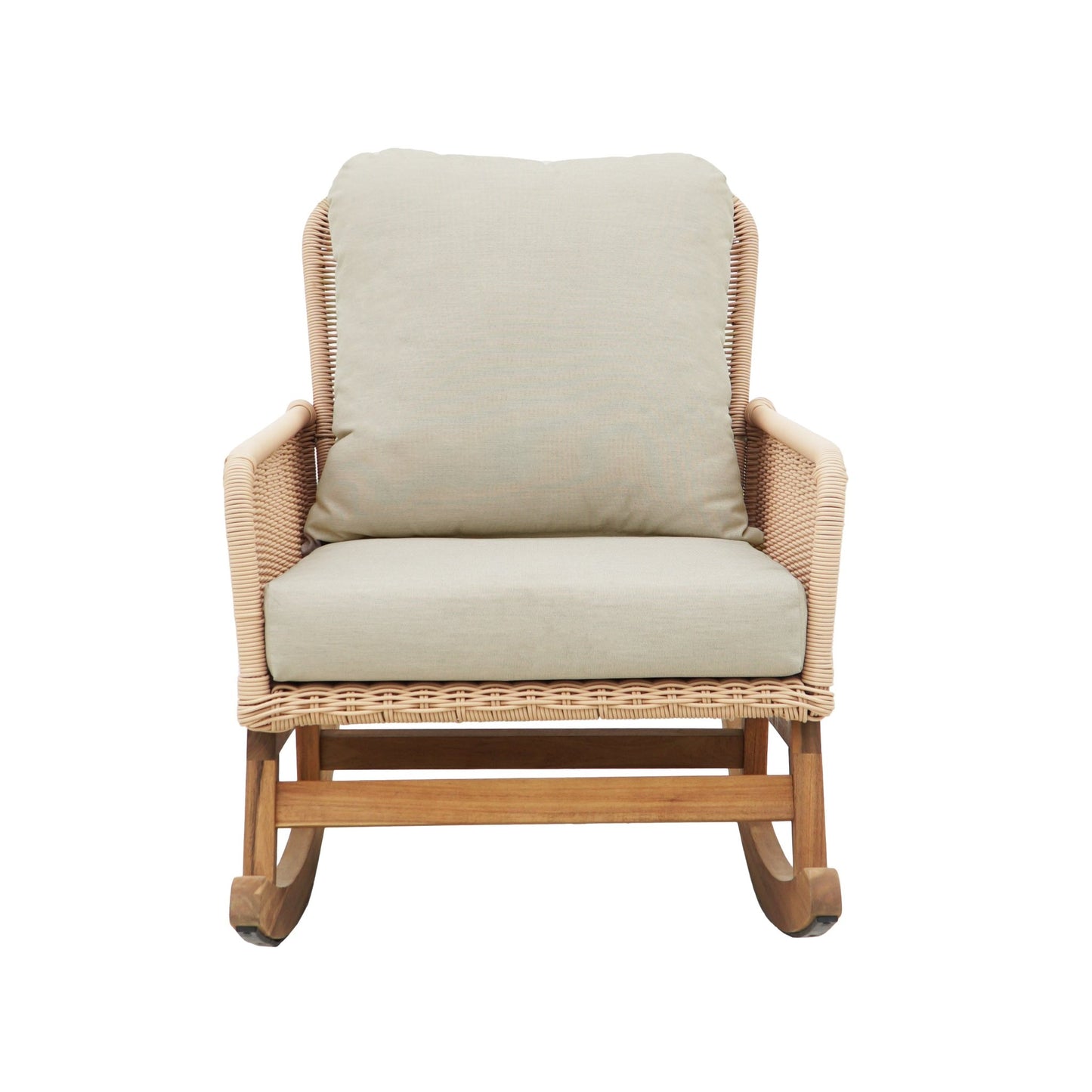 Beige Wicker Rocking Chair with Cushions – Indoor & Outdoor Lounge Chair - 1st Choice Furniture Direct