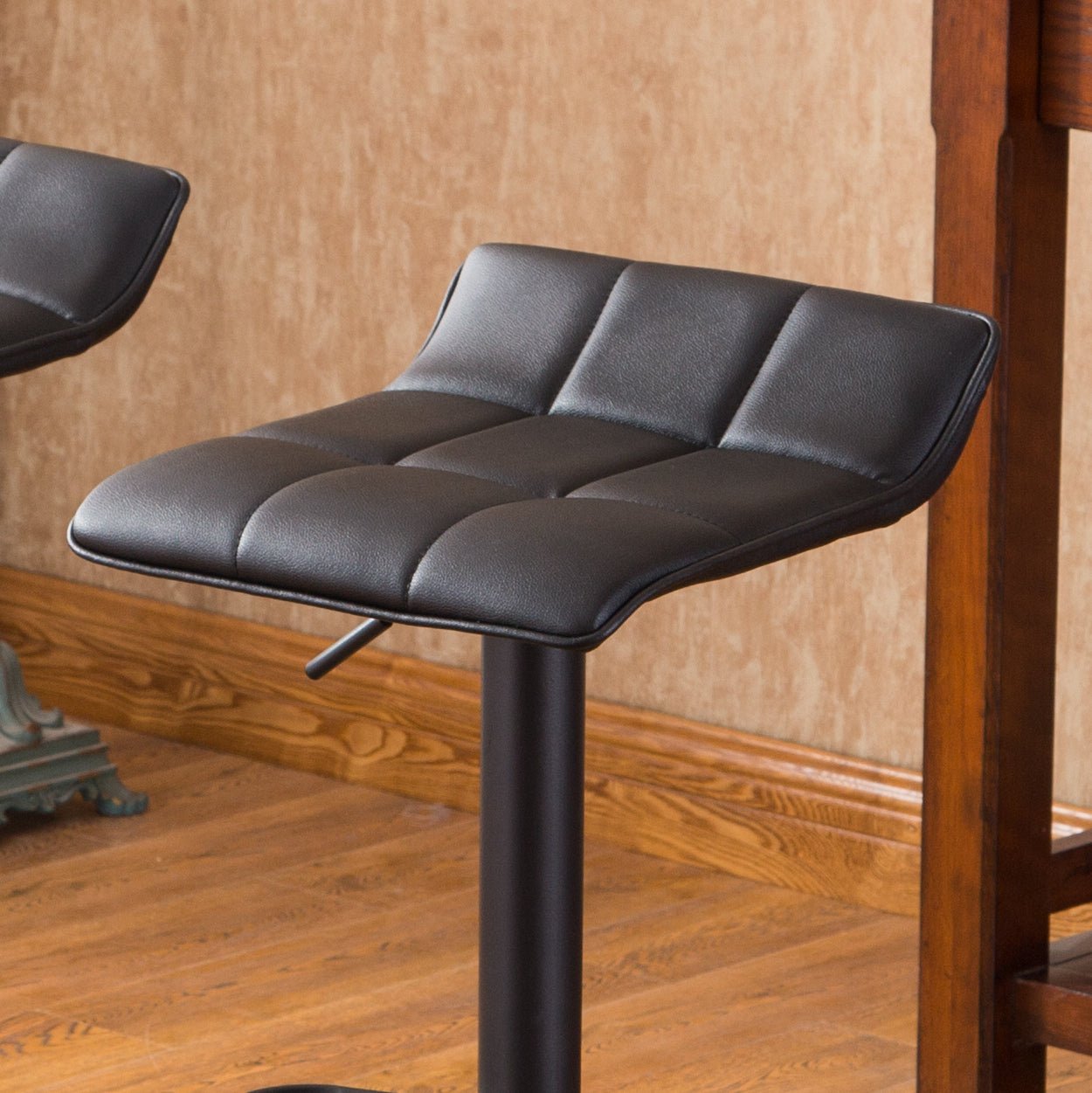 Belham Black Round Top with Black Leg And Base Metal Bar Table and 2 Swivel Black Bonded Leather Adjustable Bar Stool Bar Sets - 1st Choice Furniture Direct