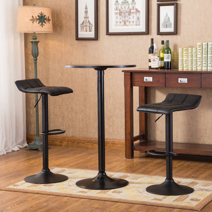 Belham Black Round Top with Black Leg And Base Metal Bar Table and 2 Swivel Black Bonded Leather Adjustable Bar Stool Bar Sets - 1st Choice Furniture Direct