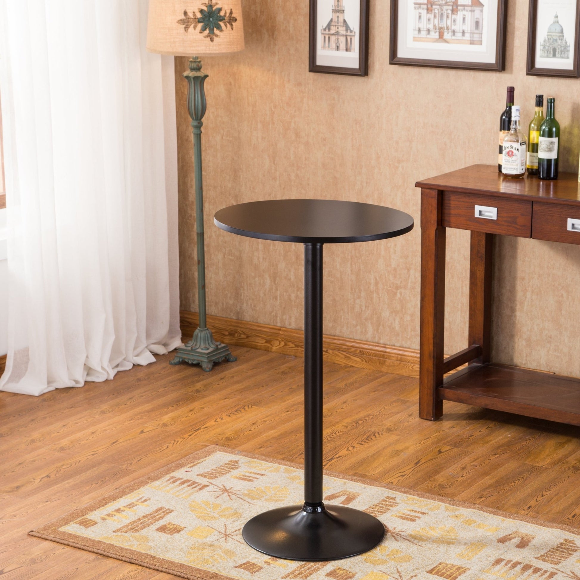 Belham Black Round Top with Black Leg And Base Metal Bar Table and 2 Swivel Black Bonded Leather Adjustable Bar Stool Bar Sets - 1st Choice Furniture Direct