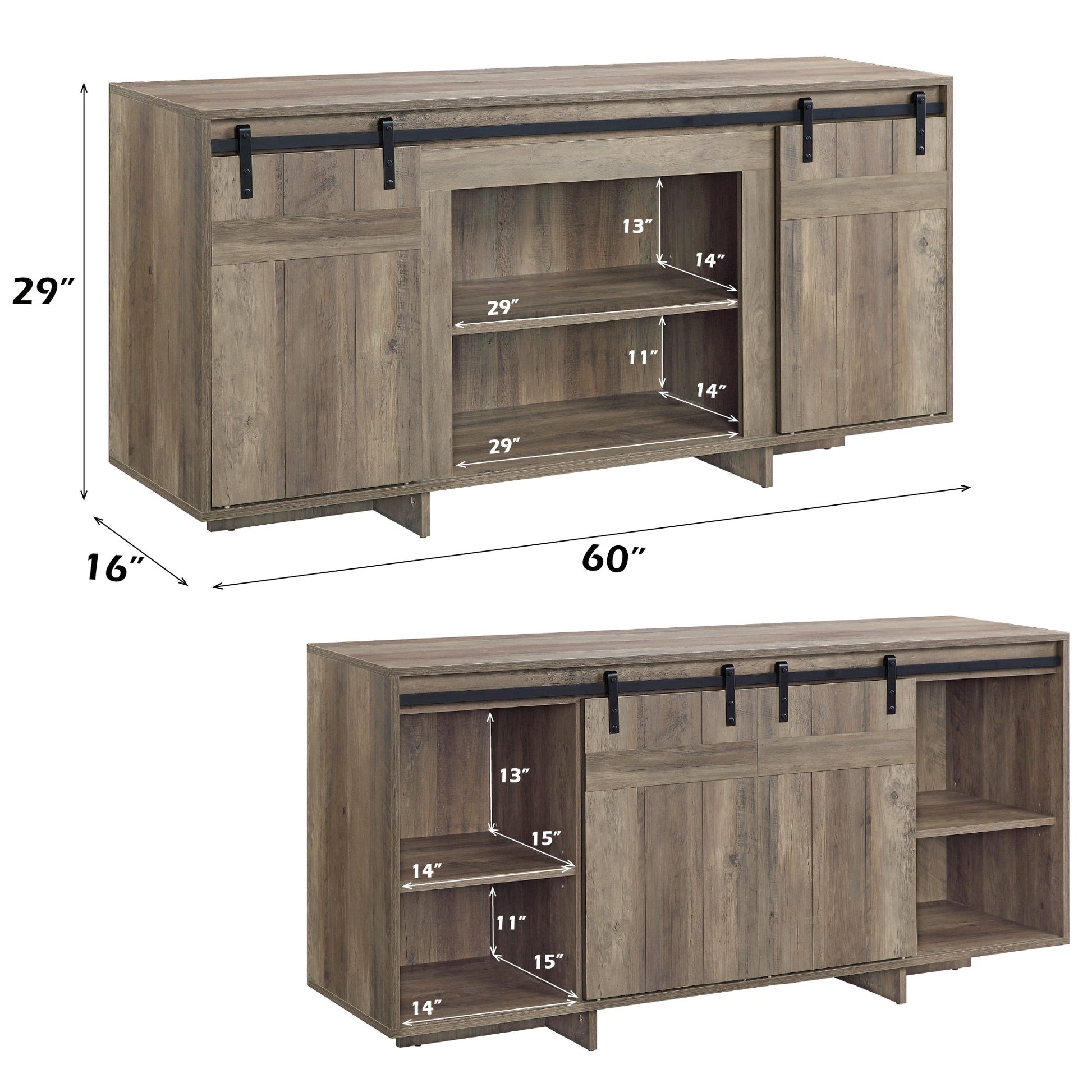 Bellarosa Gray Washed Finish Farmhouse Style TV Stand - 1st Choice Furniture Direct