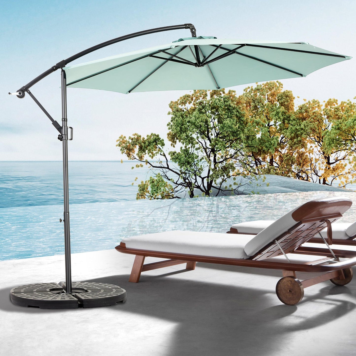 Best Choice Products 10ft Offset Hanging Market Patio Umbrella w/Easy Tilt Adjustment, Polyester Shade, 8 Ribs for Backyard, Poolside - ( Light green )(No Base) - 1st Choice Furniture Direct