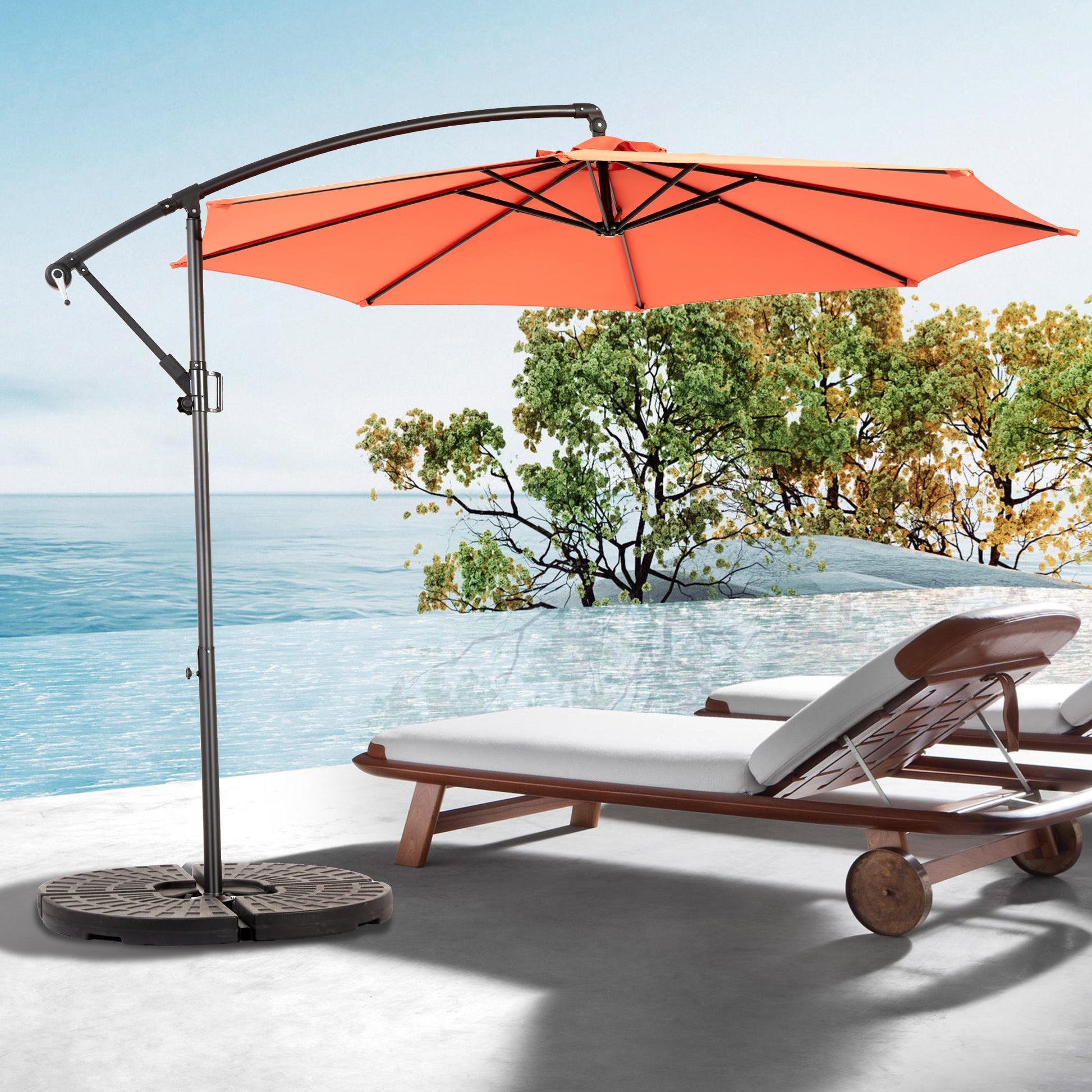 best cheap offset patio umbrella Choice Products 10ft Hanging Market w/Easy Tilt Adjustment, Polyester Shade, 8 Ribs for Backyard, Poolside, Lawn and Garden Its perfect for your gardens 10ft Cantilever Hanging Tilt Offset