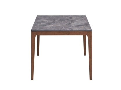 Bevis 5-Piece Walnut Finish Dining Set with Faux Marble Tabletop and Green Upholstered Chairs - 1st Choice Furniture Direct