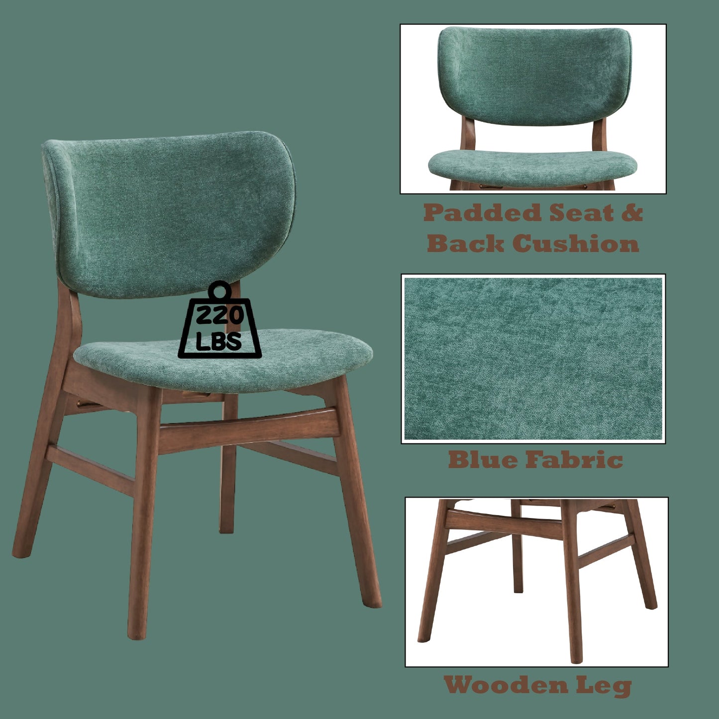 Bevis 5-Piece Walnut Finish Dining Set with Faux Marble Tabletop and Green Upholstered Chairs - 1st Choice Furniture Direct