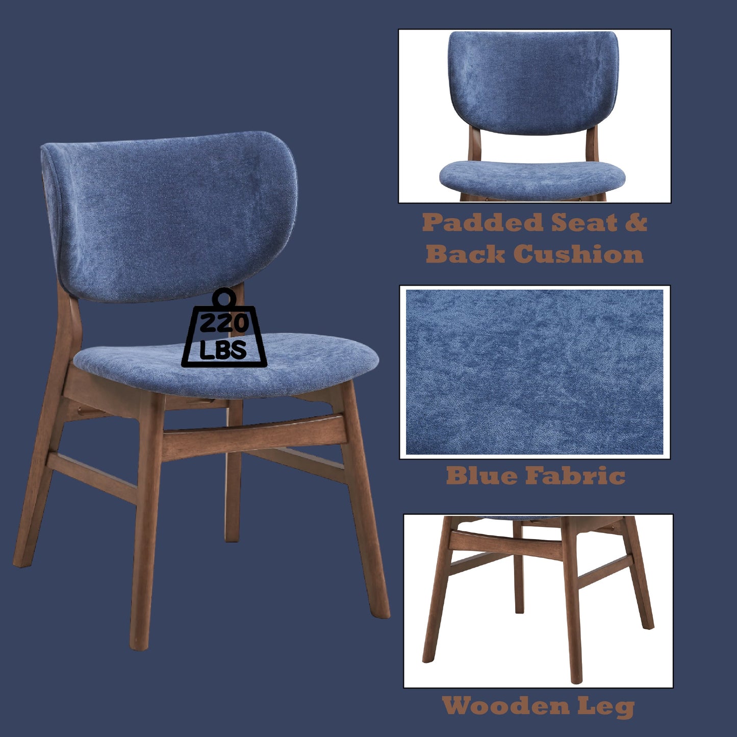 Bevis 5 - Piece Walnut Finish Dining Set with Gray Marble - Look Tabletop and Blue Upholstered Chairs - 1st Choice Furniture Direct