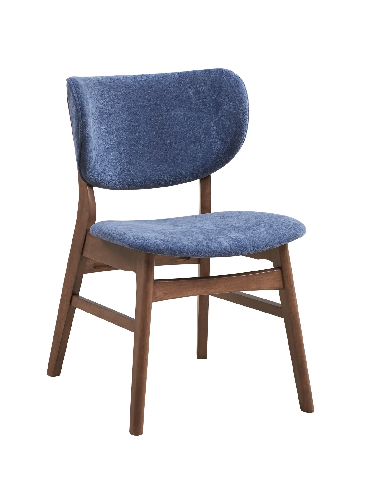 Bevis 5 - Piece Walnut Finish Dining Set with Gray Marble - Look Tabletop and Blue Upholstered Chairs - 1st Choice Furniture Direct