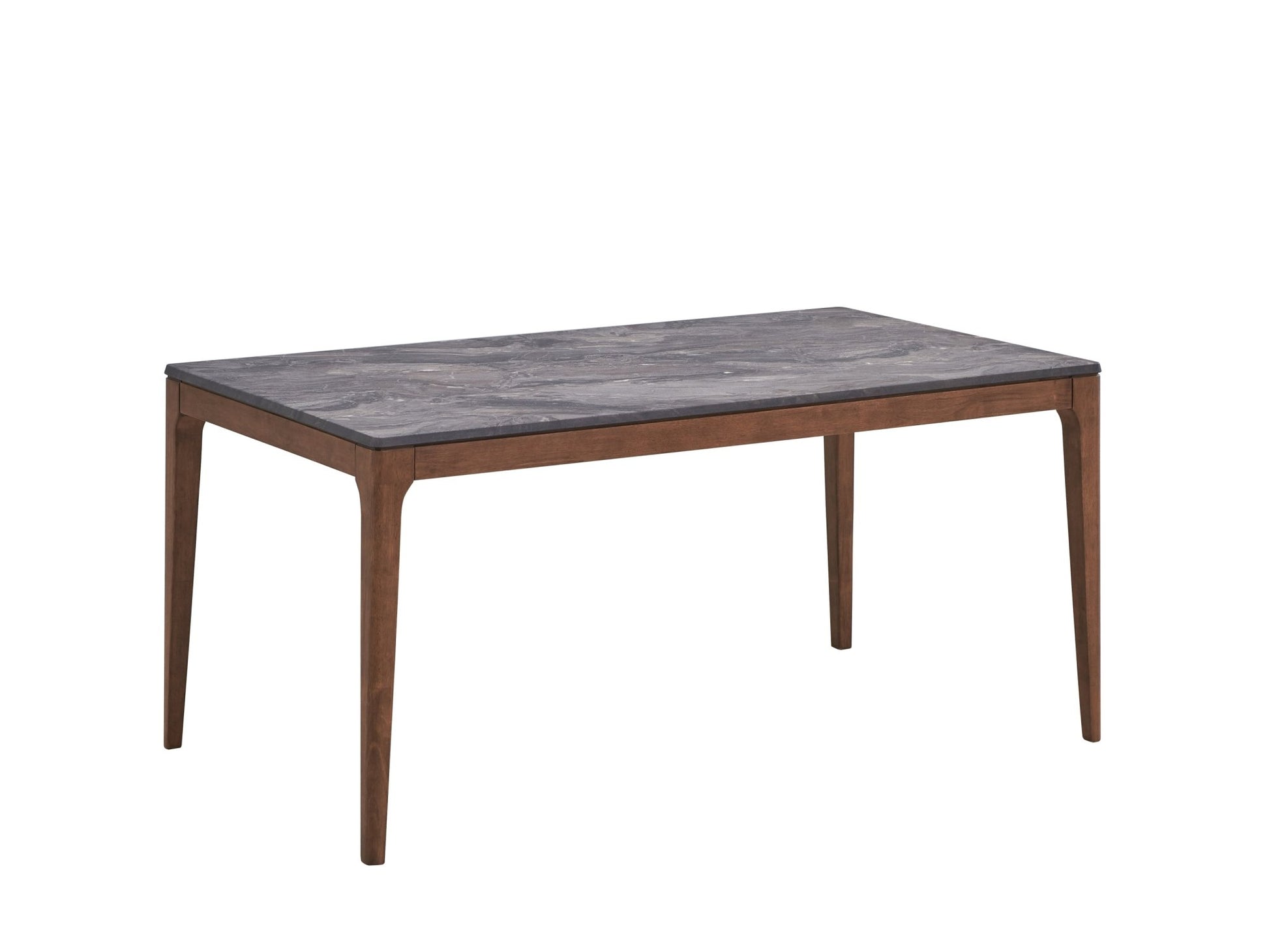 Bevis 5 - Piece Walnut Finish Dining Set with Gray Marble - Look Tabletop and Blue Upholstered Chairs - 1st Choice Furniture Direct