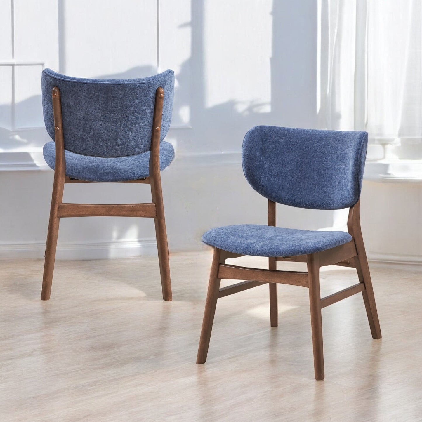 Bevis Blue Fabric & Walnut Finish Side Chair (Set of 2) - 1st Choice Furniture Direct