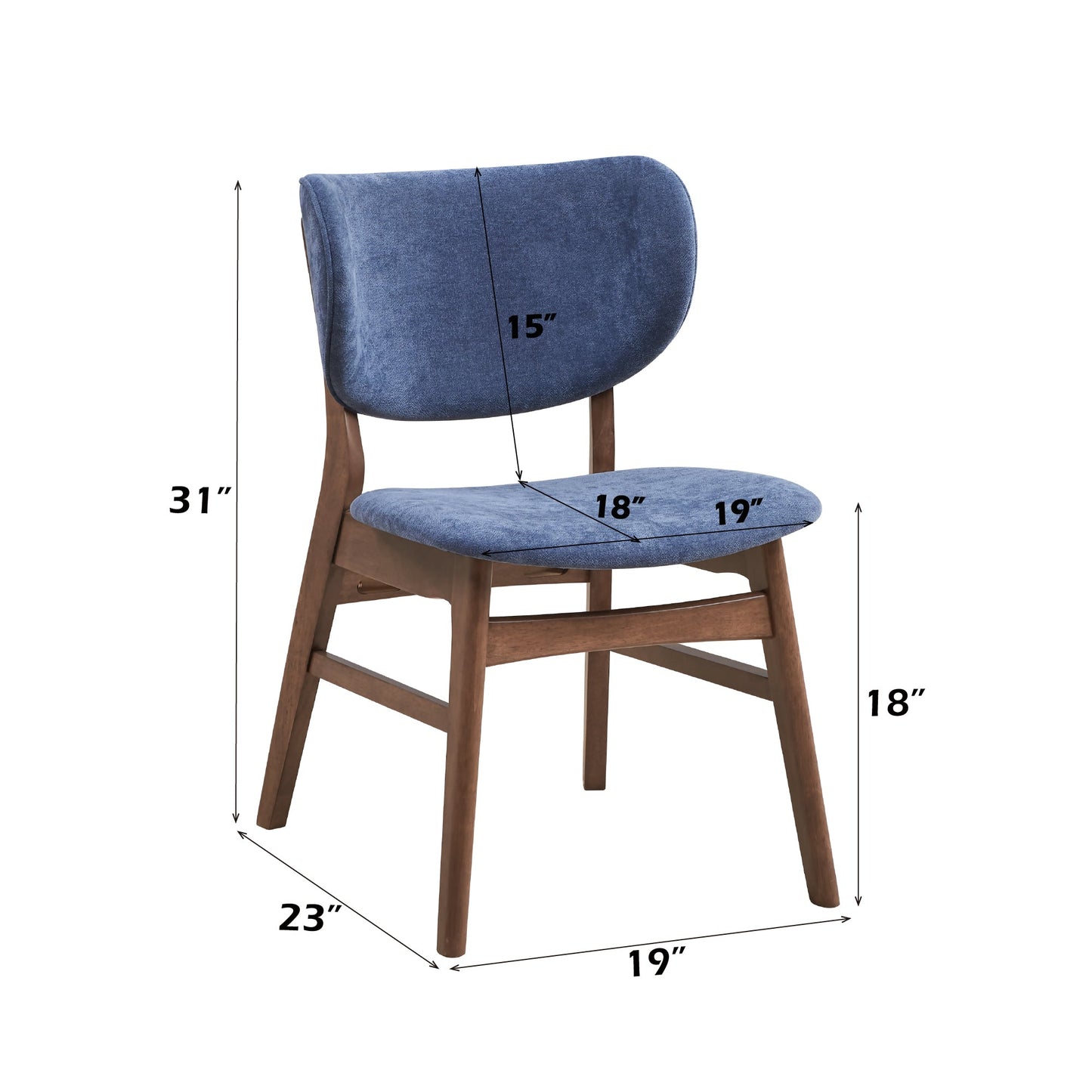 Bevis Blue Fabric & Walnut Finish Side Chair (Set of 2) - 1st Choice Furniture Direct